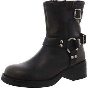 Steve Madden Womens BRIXTON Black Leather Motorcycle Boots Shoes NWT